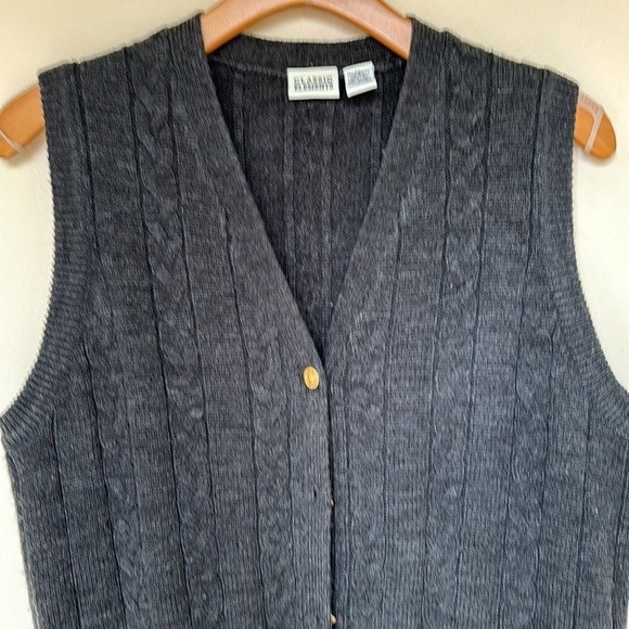 Vintage Sweaters - Vintage Cableknit Sweater Vest Gray Cardigan Size Xl oversized grunge cabin